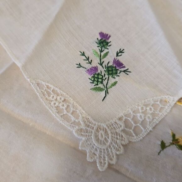 Vintage Floral Embroidered Handkerchief Set - Yellow, Purple, Green Accents - Picture 8 of 16